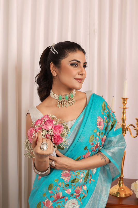 A L A K N A N D A || Pure Linen Saree