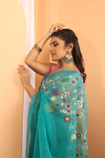 B H A V A N I || Organza Saree with Hand Work