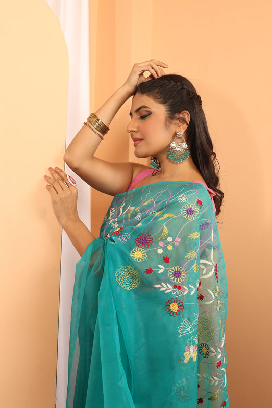 B H A V A N I || Organza Saree with Hand Work