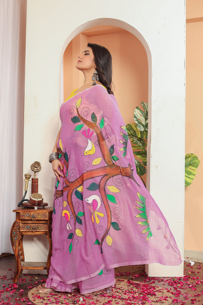 T A R A K || Mull Cotton Saree with Hand Paint
