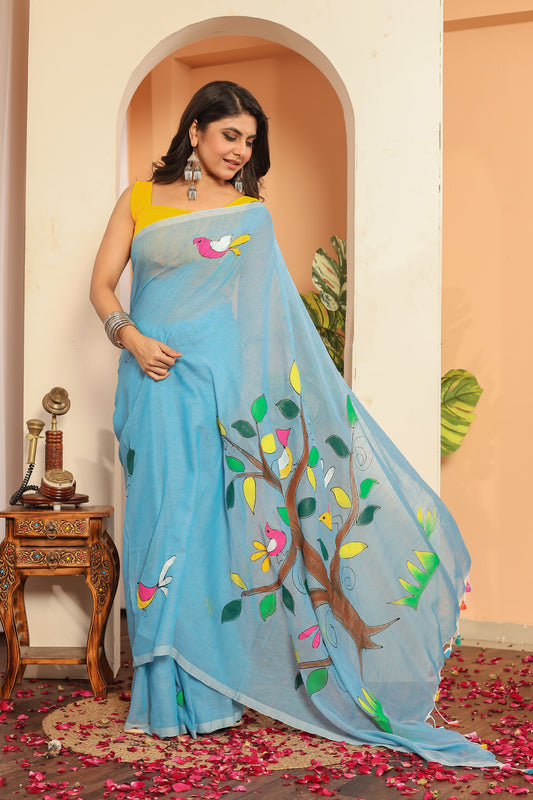 K E S A R || Mull Cotton Saree with Hand Paint