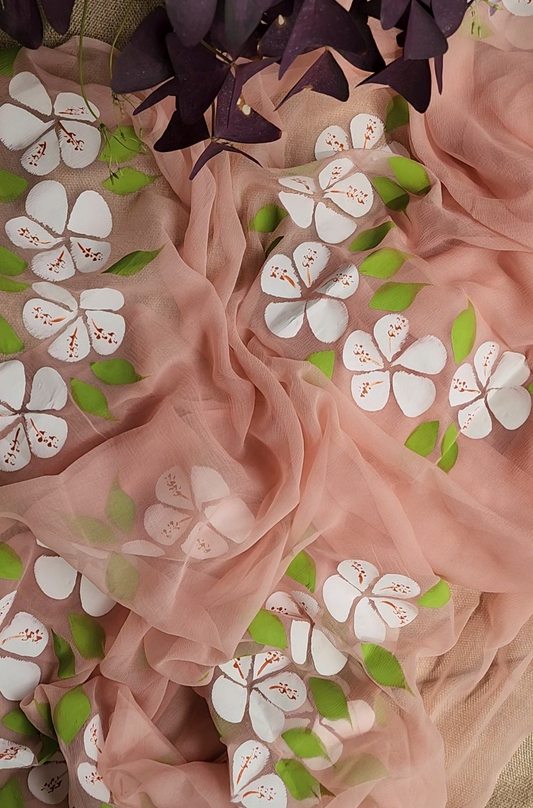 R U K H - S A R  || Pure Chiffon Hand Painted Saree