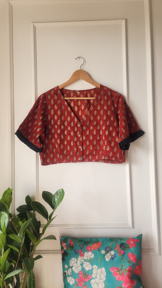 Brown || Hand Block Printed Cotton Blouse