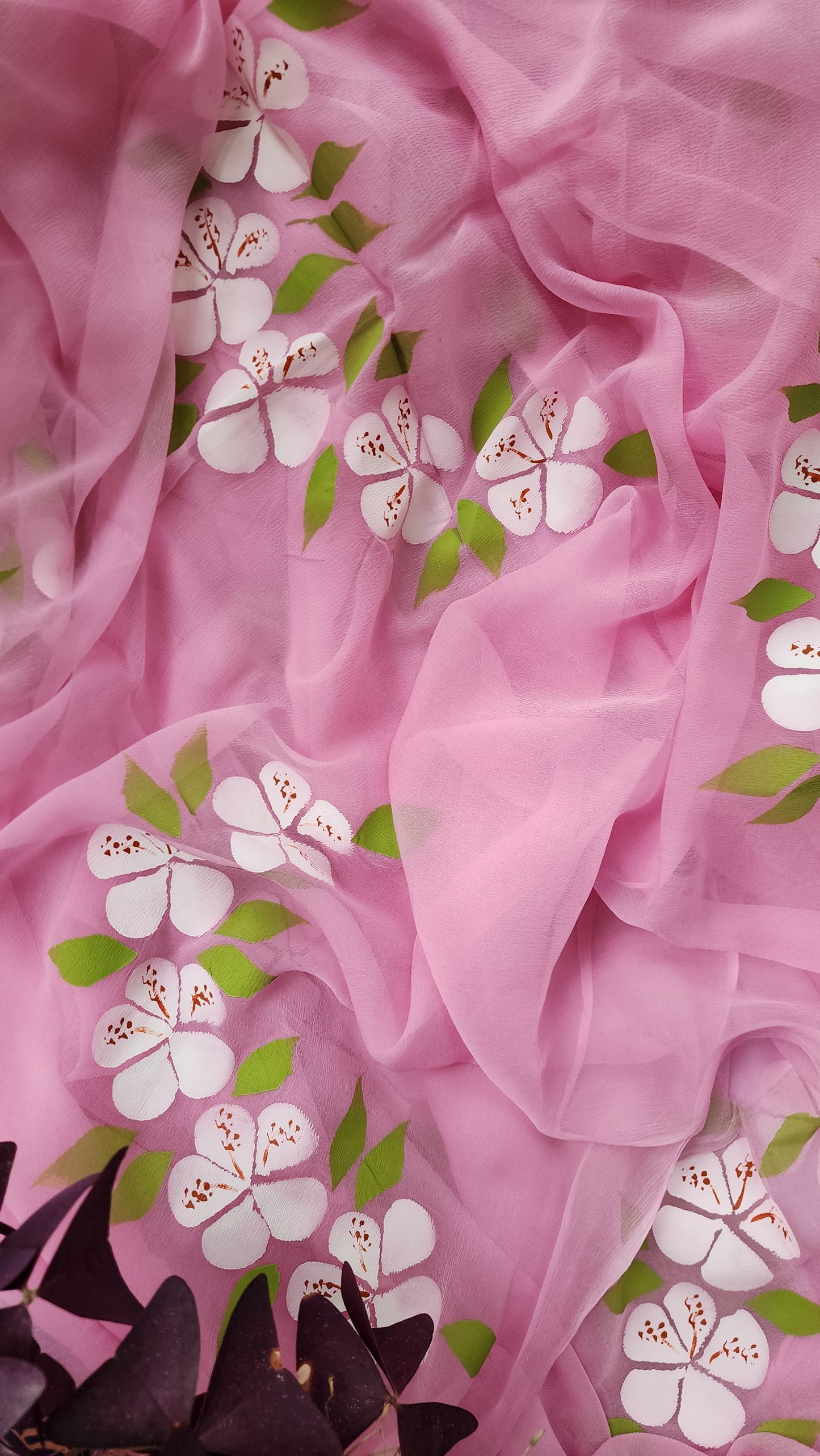 K A C H N A R (PINK)|| Pure Chiffon Hand Painted Saree