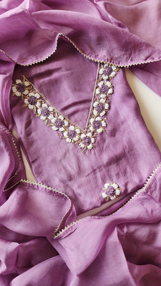 B E G O N I A ||Hand work Unstitched Salwar Set Material with dupatta