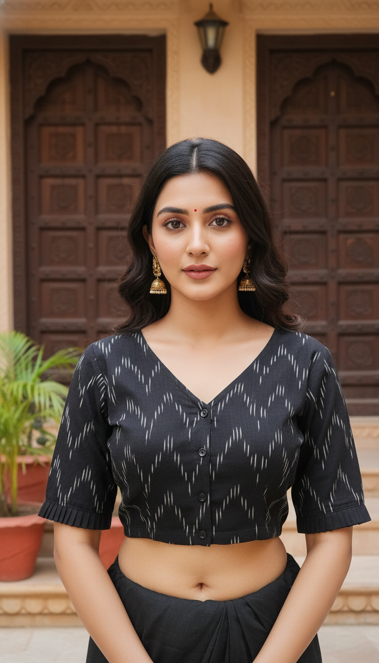 Black || Crop Top / Cotton Blouse