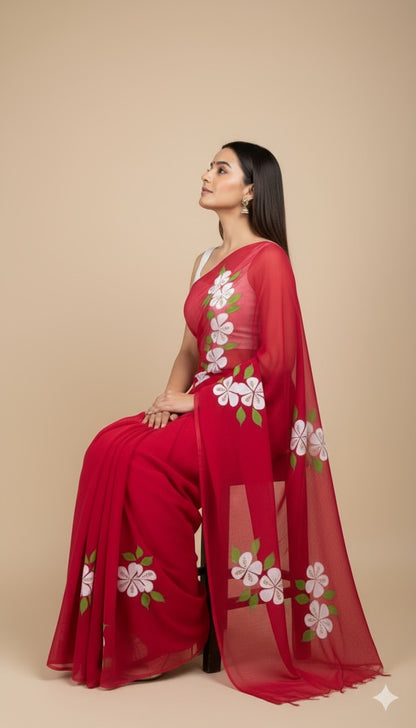 L A A L - C H A M P A || Pure Chiffon Saree