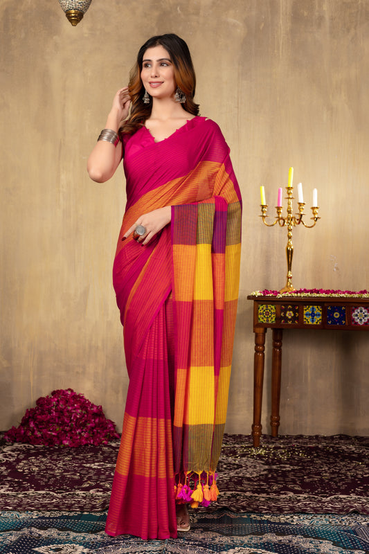 L A V E N D E R || Multicolour Mull Cotton Saree