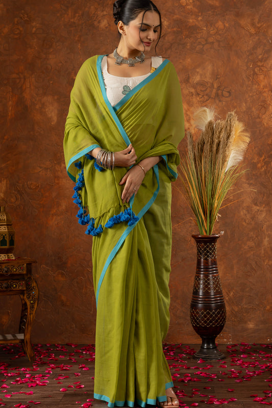 G U D H A L || Green Mull Cotton Saree