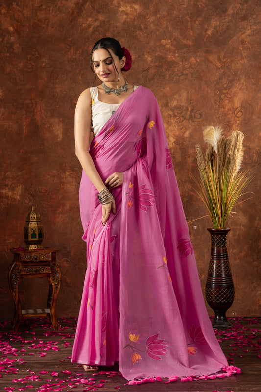 K A M A L A || Mull Cotton Saree with Hand Paint