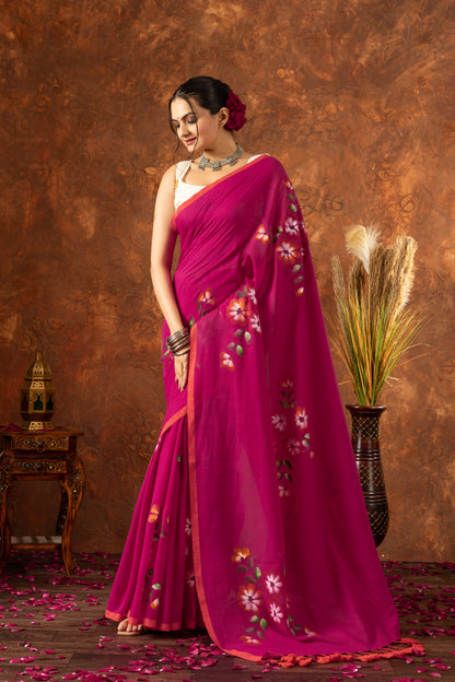 V I M A L A || (Pink) Hand Painted Saree
