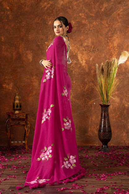 R A M I L A || (Pink) Hand Painted Saree