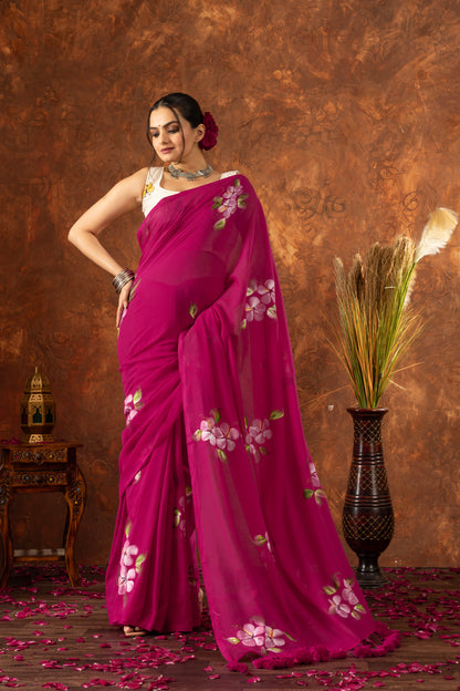 R A M I L A || (Pink) Hand Painted Saree