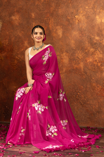 R A M I L A || (Pink) Hand Painted Saree