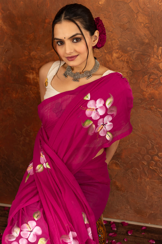 R A M I L A || (Pink) Hand Painted Saree