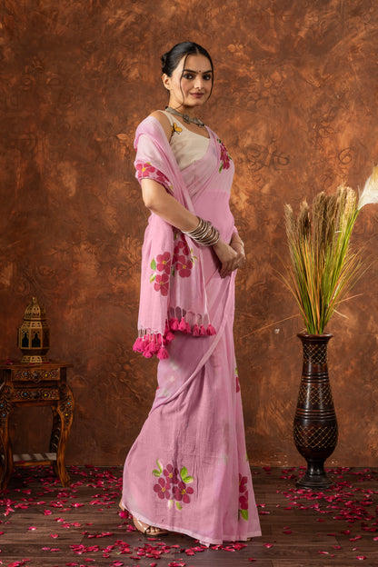 K U M U D I N I || Mull Cotton Saree with Hand Paint