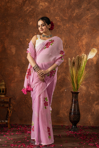 K U M U D I N I || Mull Cotton Saree with Hand Paint