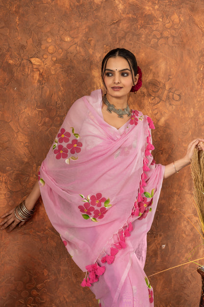 K U M U D I N I || Mull Cotton Saree with Hand Paint