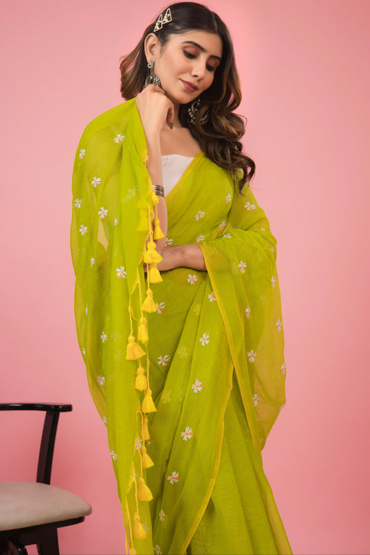 S H I U L I (GREEN) || Mull Cotton Saree