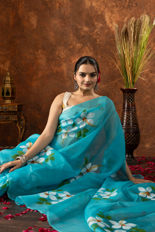 R E V A - R A A N I || Organza Saree with Hand Paint
