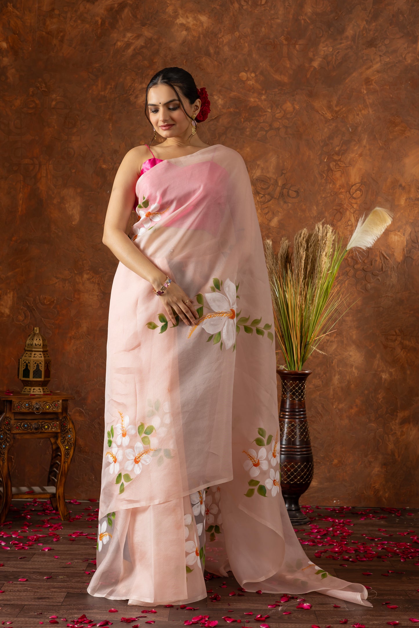 K H U S H B U || Organza Silk Hand-Painted Saree