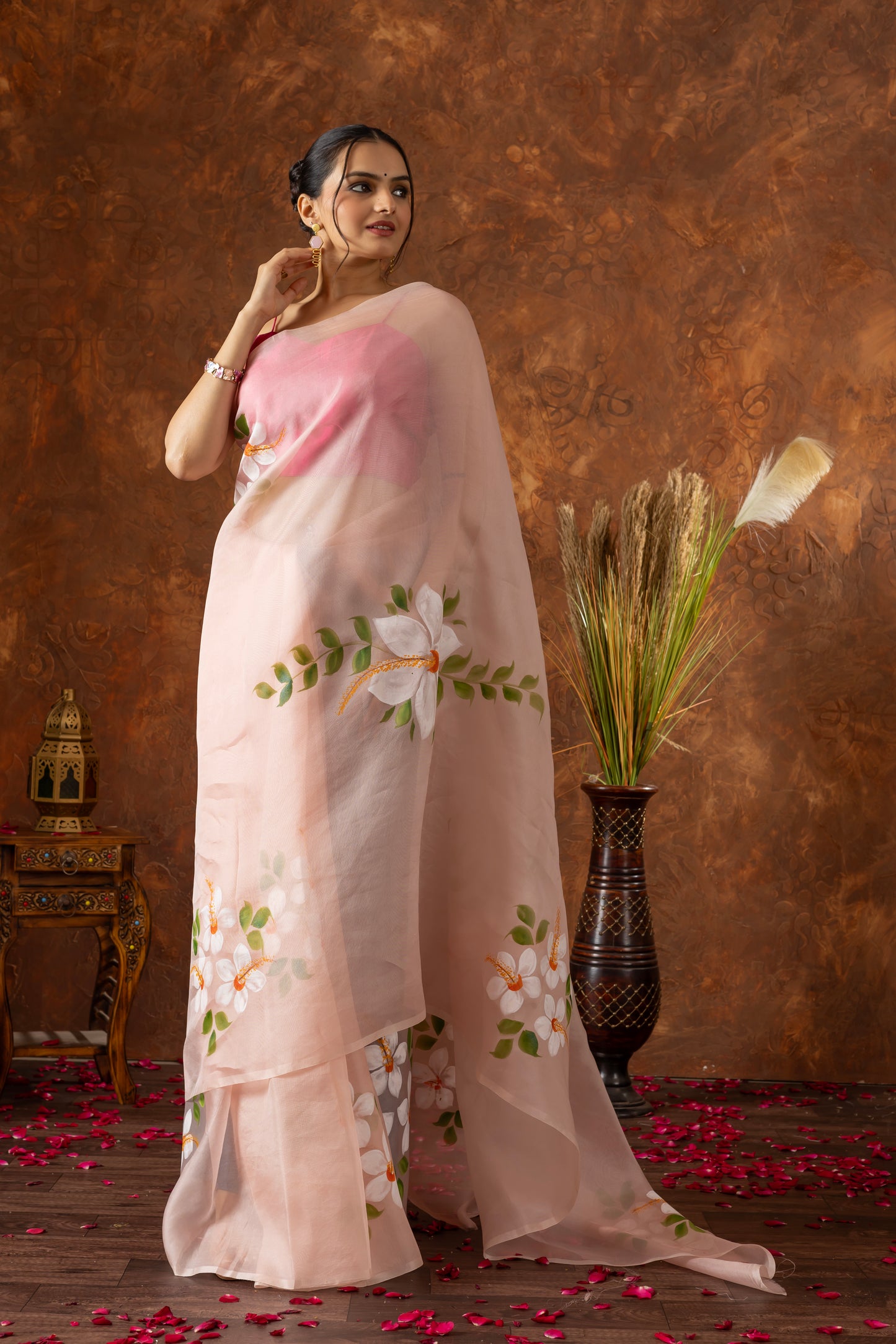 K H U S H B U || Organza Silk Hand-Painted Saree