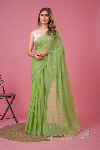 S H I U L I (LIGHT GREEN) || Mull Cotton Saree