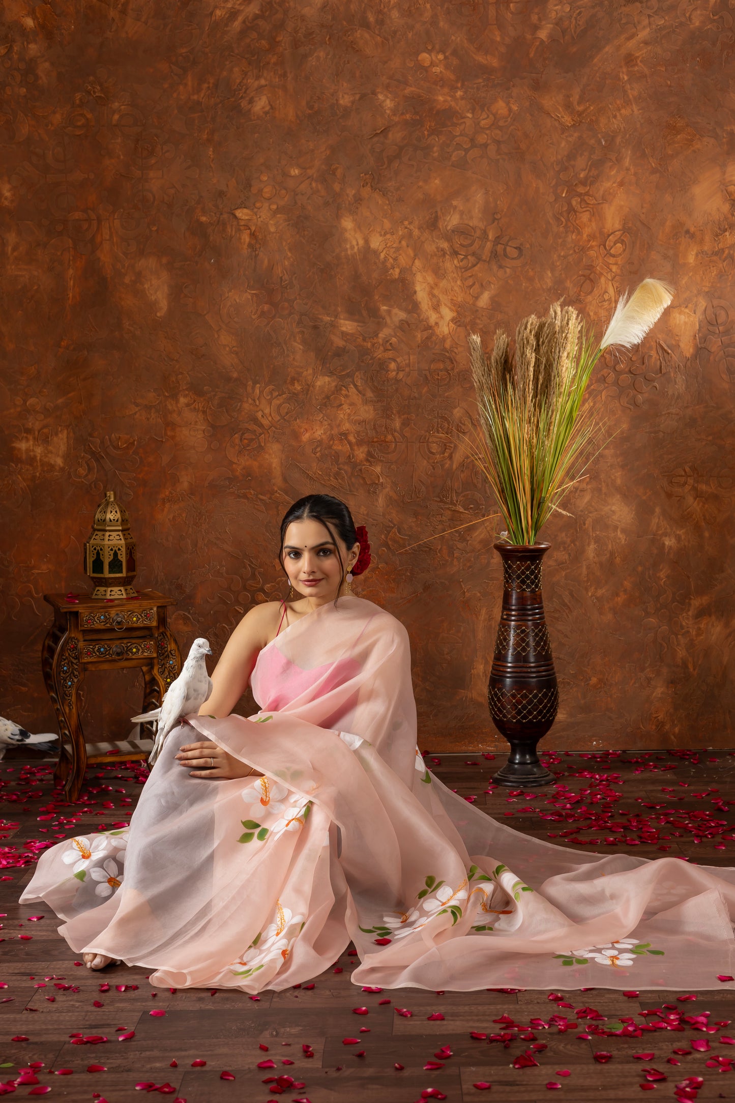 K H U S H B U || Organza Silk Hand-Painted Saree
