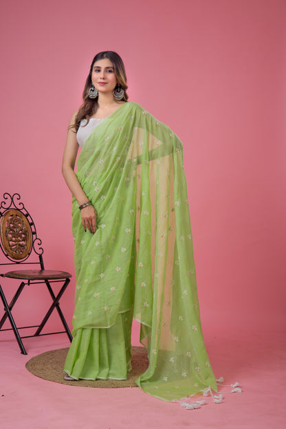 S H I U L I (LIGHT GREEN) || Mull Cotton Saree
