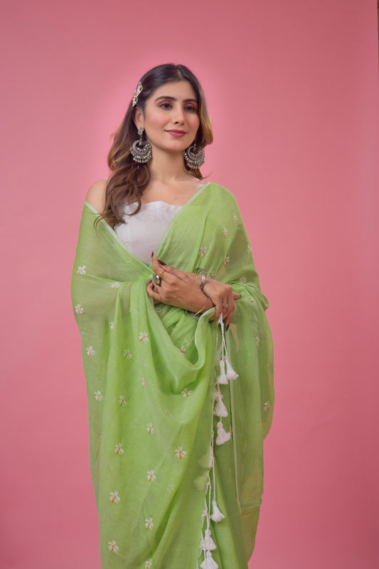 S H I U L I (LIGHT GREEN) || Mull Cotton Saree