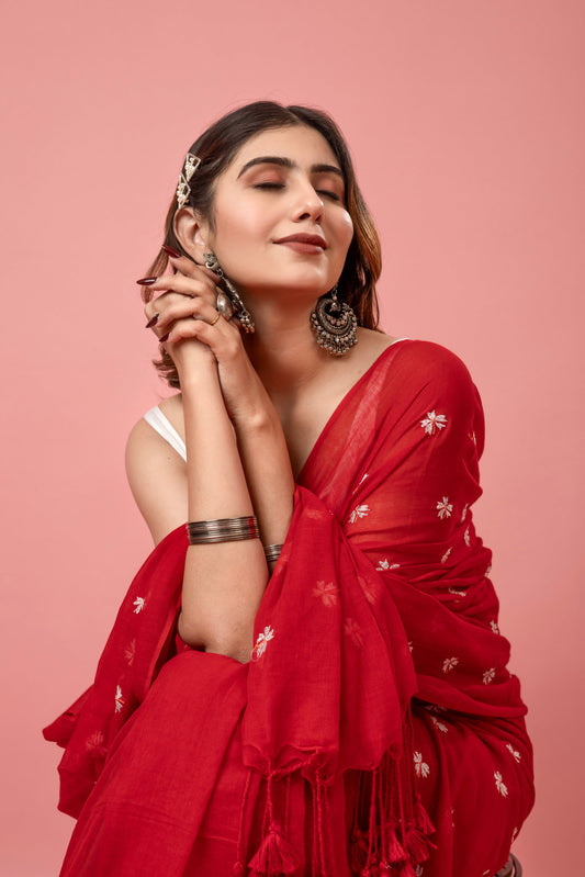 S H I U L I (RED) || Mull Cotton Saree