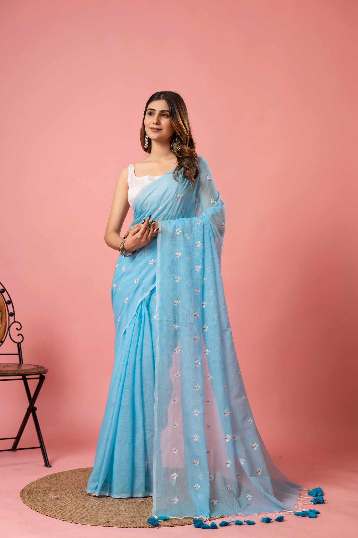 S H I U L I (SKY BLUE) || Mull Cotton Saree