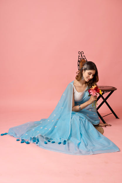 S H I U L I (SKY BLUE) || Mull Cotton Saree