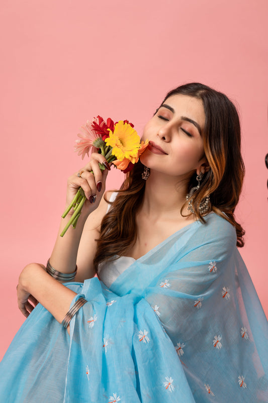 S H I U L I (SKY BLUE) || Mull Cotton Saree