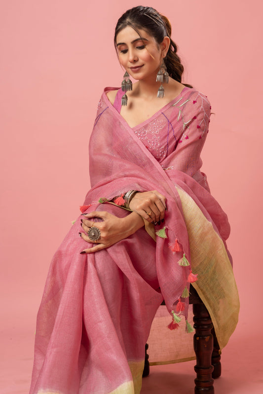 S W A R N A || Pure Linen Saree