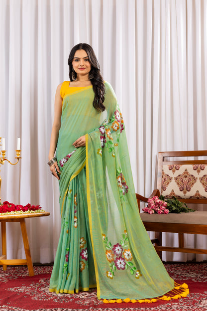 R A T R A N I || Mull Cotton saree with Hand Paint