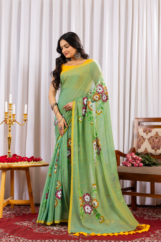 R A T R A N I || Mull Cotton saree with Hand Paint