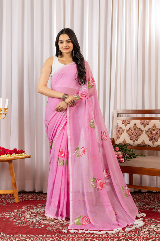 K A N D || Mull Cotton Saree with Hand Paint