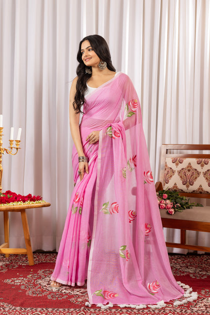K A N D || Mull Cotton Saree with Hand Paint
