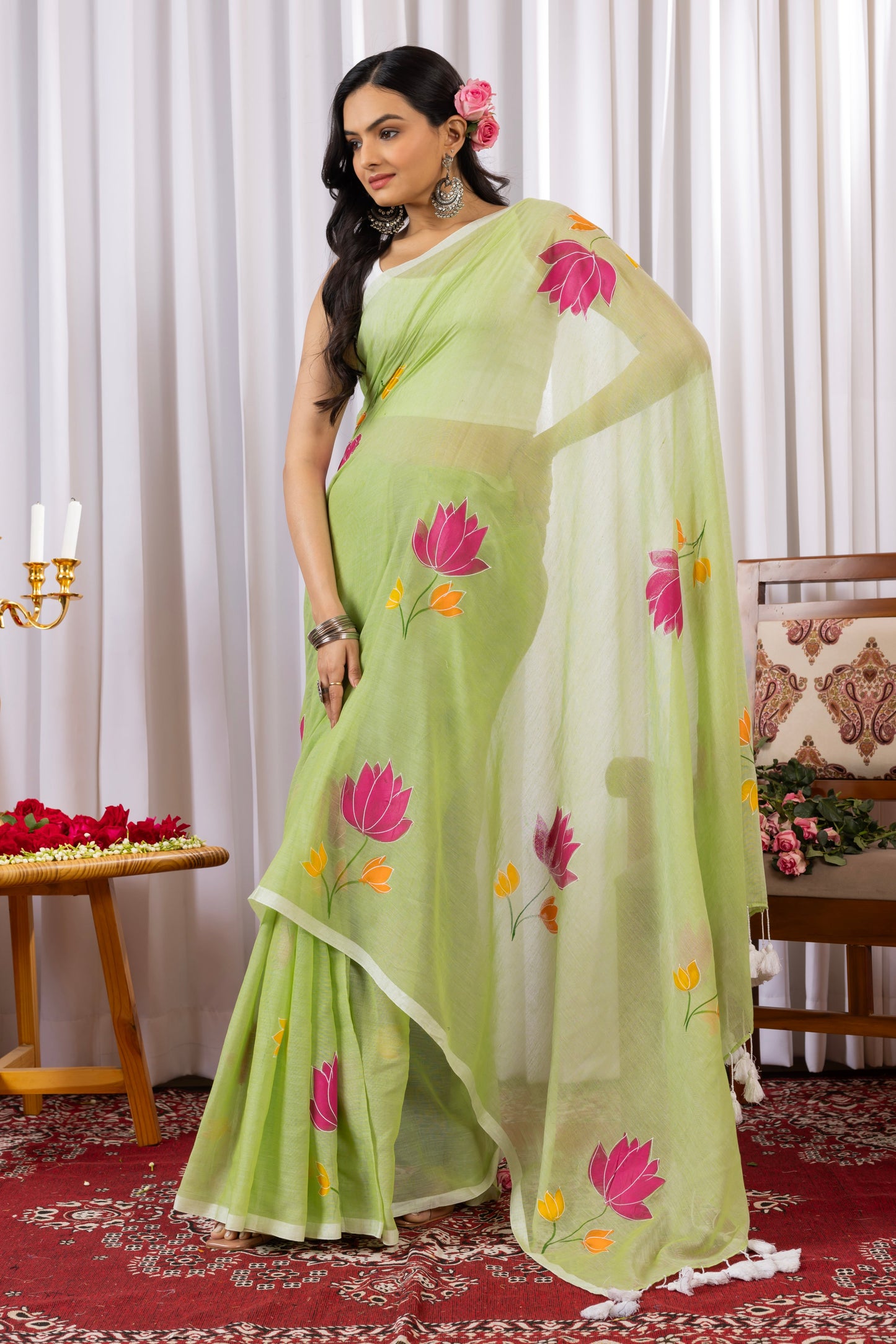 P A D M I N I || (Mint Green) Hand Painted Saree