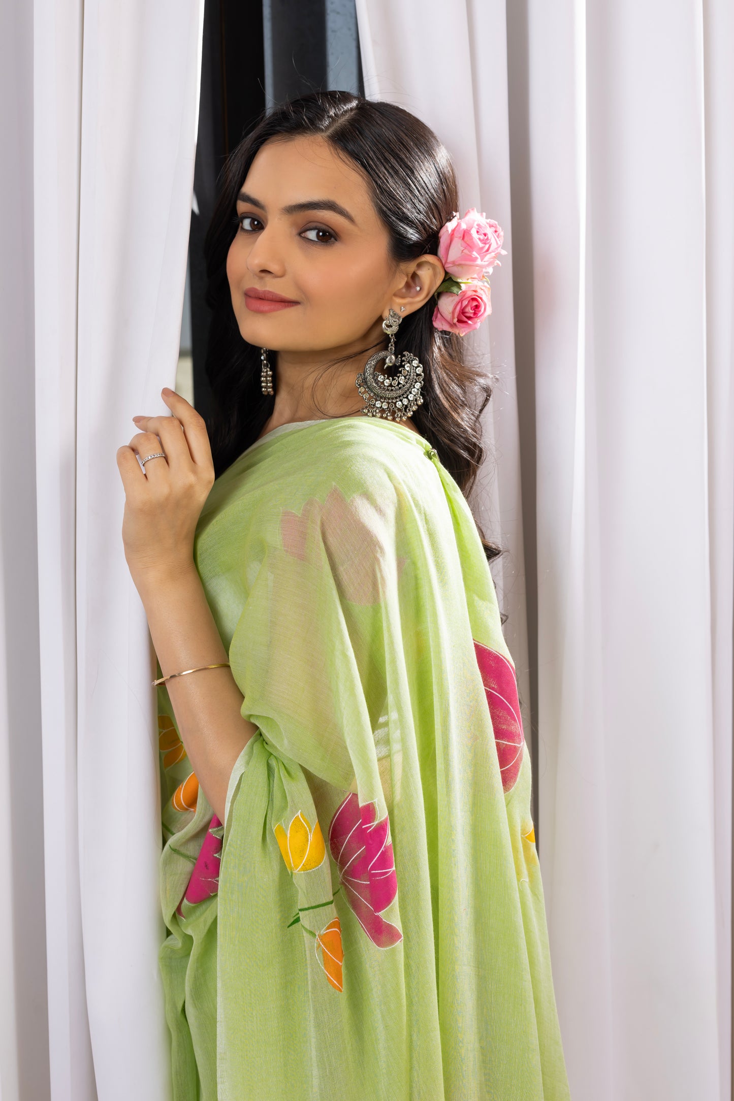 P A D M I N I || (Mint Green) Hand Painted Saree