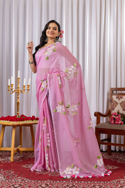 S A D A B A H A R || Mull Cotton Saree with Hand Paint