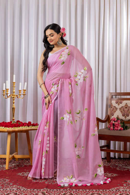 S A D A B A H A R || Mull Cotton Saree with Hand Paint