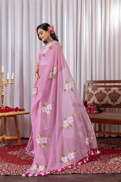 S A D A B A H A R || Mull Cotton Saree with Hand Paint