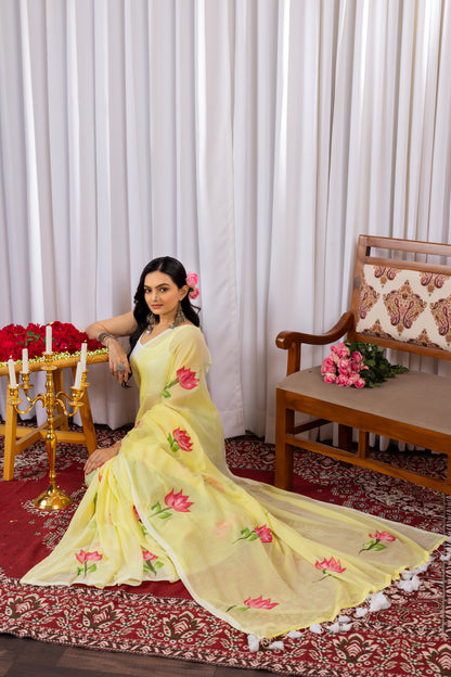 G U L K H A I R || Mull Cotton Saree with Hand Paint