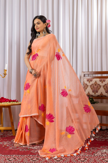 P R A T S H R E E || Mull Cotton Saree with Hand Paint