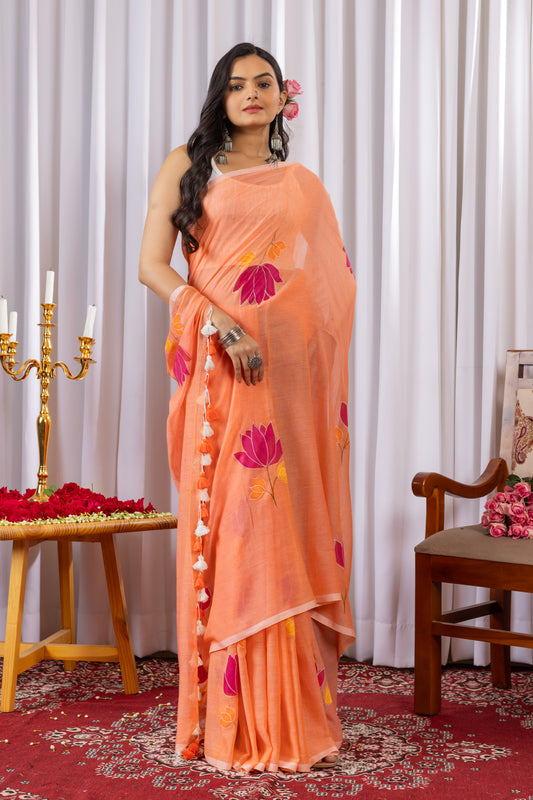P R A T S H R E E || Mull Cotton Saree with Hand Paint