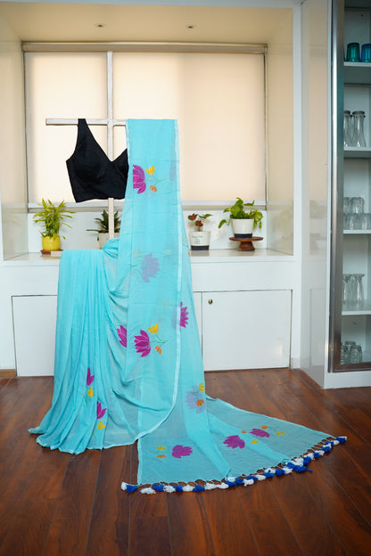 S A D H A V I || Mull Cotton Saree with Hand Paint