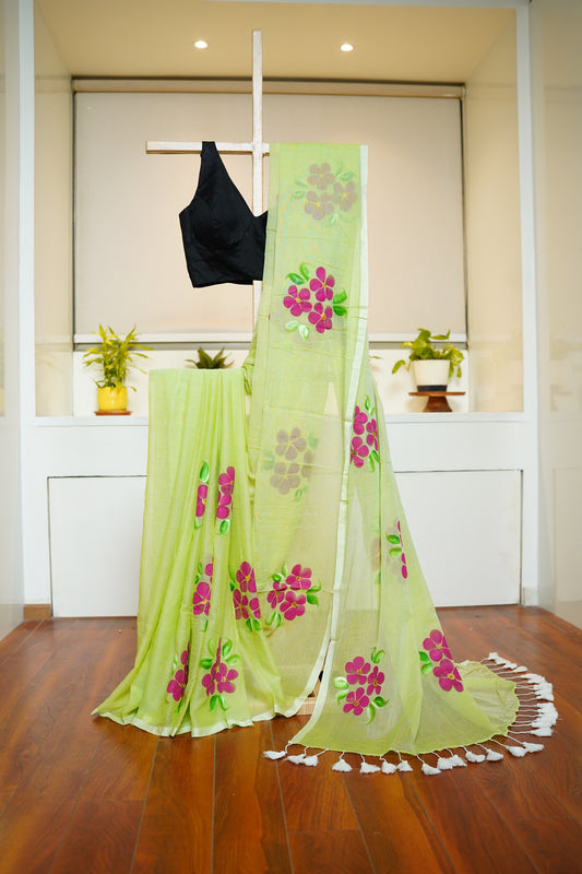 K E S H A V I || Mull Cotton saree with Hand Paint