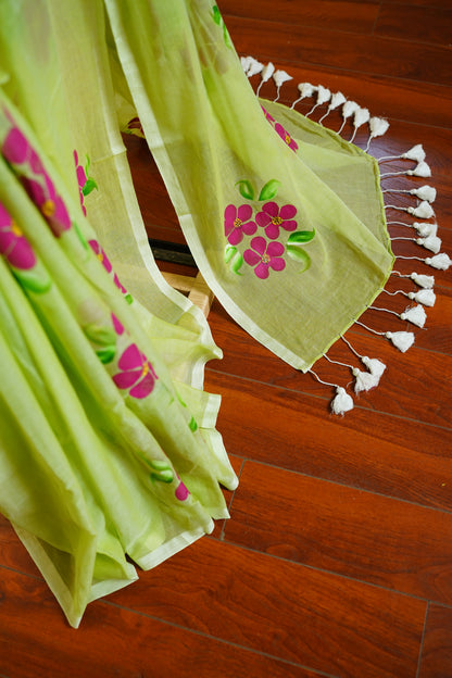 K E S H A V I || Mull Cotton saree with Hand Paint